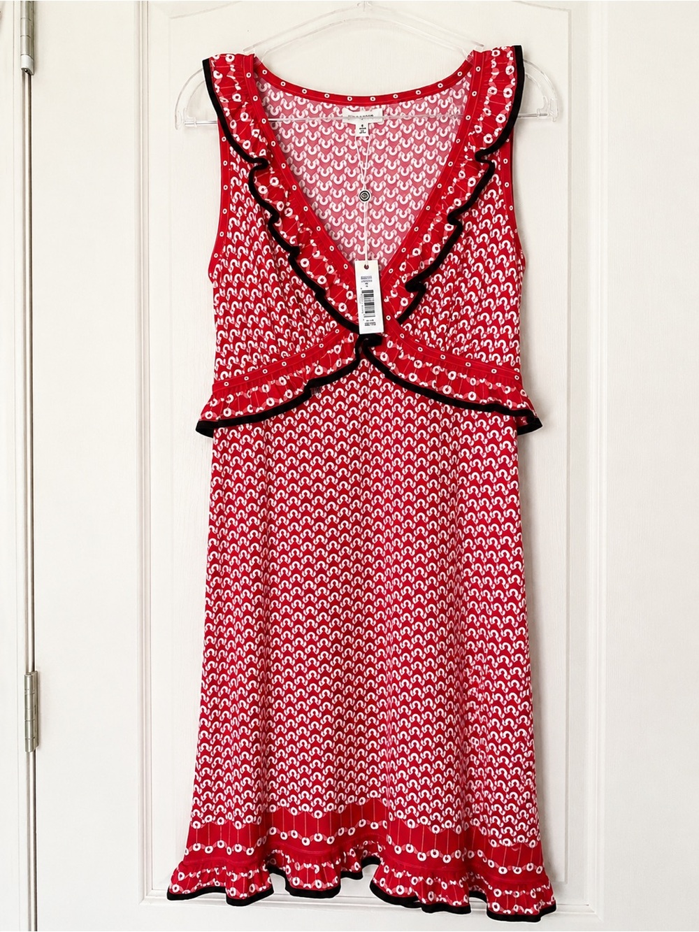 Max Studio Red & White Printed Ruffle Dress NWT Size S